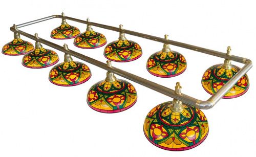 Лампа на десять плафонов «Colorful» (серебристо-золотистая штанга, цветной плафон D44см)